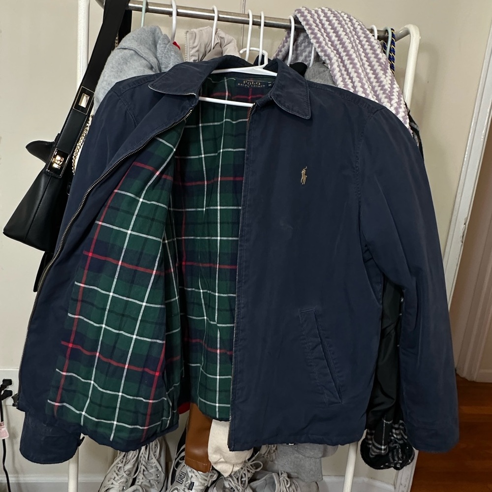 Navy Kids Jacket with Plaid Lining